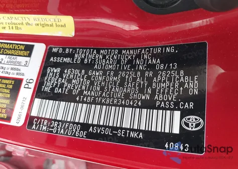 2014 Toyota Camry Le из США, поврежденный, VIN 4T4BF1FK8ER340424